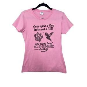Port & Company Graphic Tee Dog & Hummingbird Graphic Tee Short Sleeve Pink Small